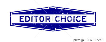 Grunge blue editor choice word hexagon rubber seal stamp on white background 132097248
