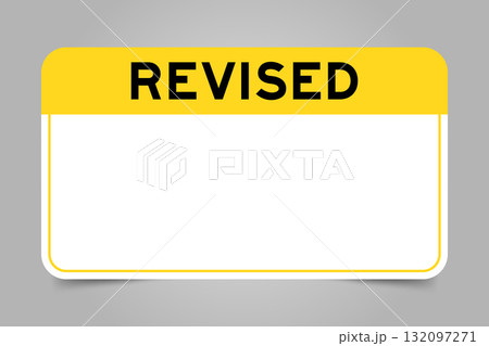 Label banner that have yellow headline with word and white copy space, on gray background 132097271
