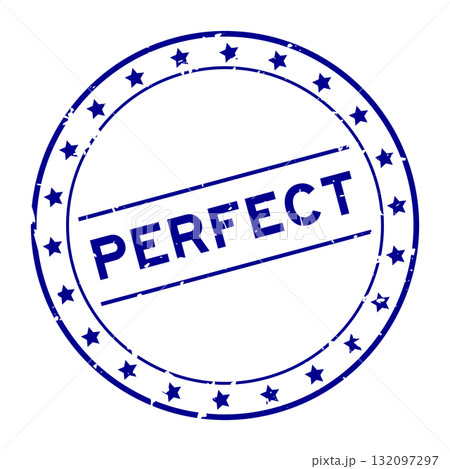 Grunge blue perfect word round rubber seal stamp on white background 132097297