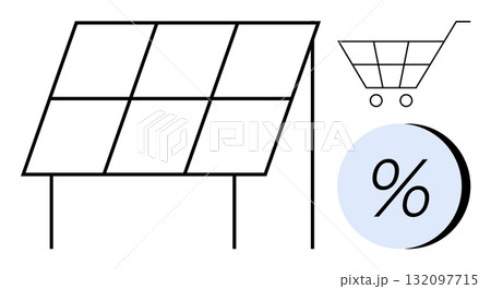 Solar panel, shopping cart, and percentage sign elements. Ideal for renewable energy, eco-friendly sales, green investments, sustainable products, energy savings, discounts, and environment-friendly Solar panel, shopping cart, and percentage sign elements. Ideal for renewable energy, eco-friendly sales, green investments, sustainable products, energy savings, discounts, and environment-friendly 132097715