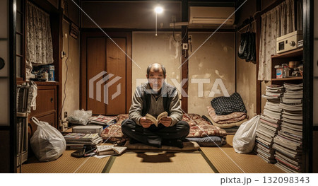 ボロアパートに住む高齢男性 ボロアパートに住む高齢男性 132098343