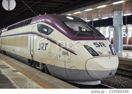 Super Rapid Train SRT at the platform of Busan station, modern high speed railway station in Busan, South Korea 132098388