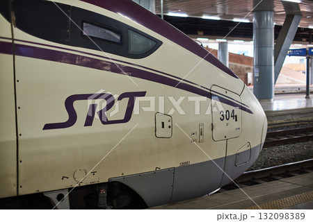Super Rapid Train SRT at the platform of Busan station, modern high speed railway station in Busan, South Korea 132098389