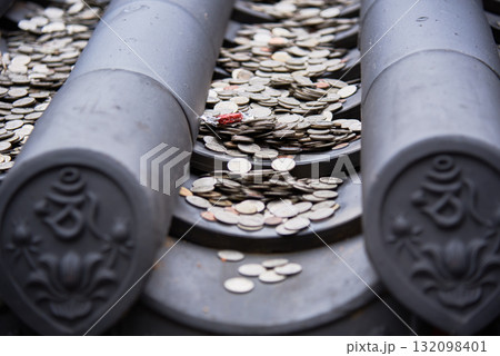 Coins on Traditional Japanese Roof 132098401