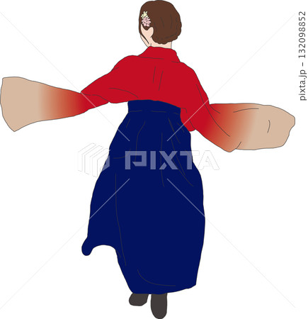袴を着て走る女性の後ろ姿 132098852