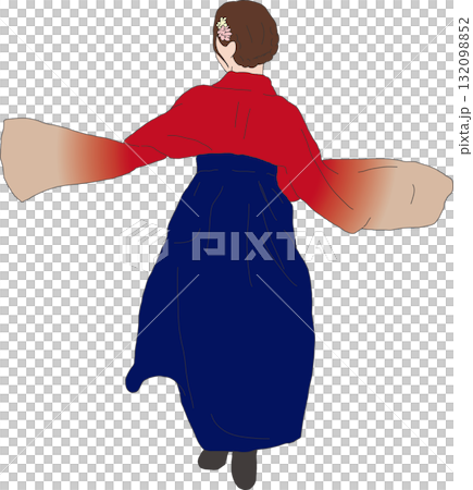 袴を着て走る女性の後ろ姿 132098852