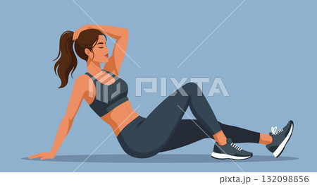 Young fit woman doing abs core exercise 132098856