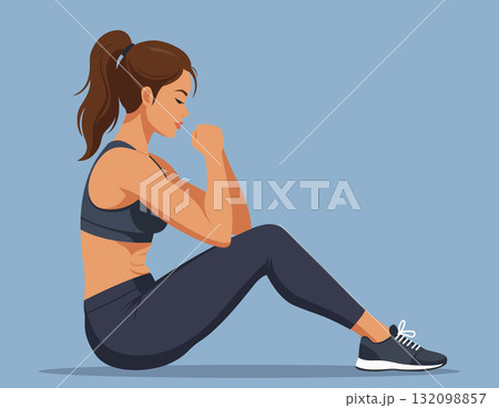 Young fit woman doing abs core exercise 132098857