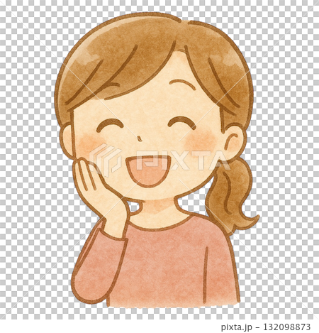 [情侶] 媽媽用手托著臉頰微笑的插圖 132098873