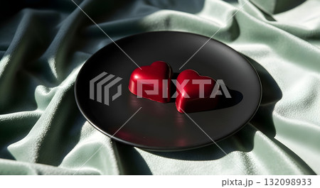 Heart-shaped chocolates on a black plate 132098933