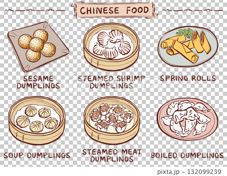 中華の軽食メニューのイラストセット 132099239