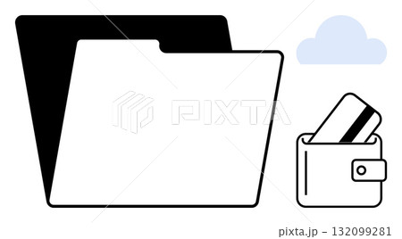 File folder, wallet holding a credit card, and cloud icon. Ideal for data management, cybersecurity, cloud storage, financial technology, digital organization file sharing online transactions. Line File folder, wallet holding a credit card, and cloud icon. Ideal for data management, cybersecurity, cloud storage, financial technology, digital organization file sharing online transactions. Line 132099281