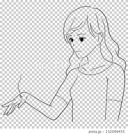 Black and white illustration of a woman applying moxibustion to her hand Black and white illustration of a woman applying moxibustion to her hand 132099455