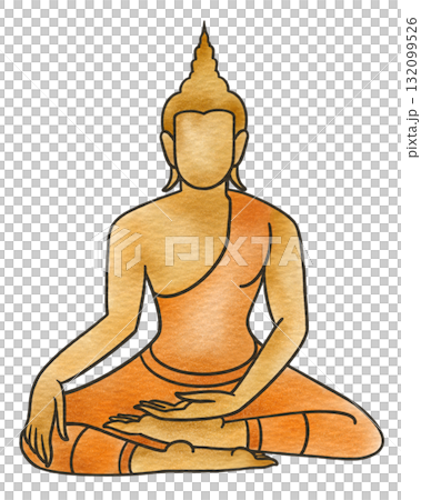 Golden Seated Buddha Illustration in Peaceful Meditation Pose. 132099526