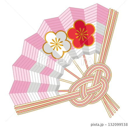和風の美しい梅柄扇子水引_慶事用のお正月飾りベクターイラスト 132099538