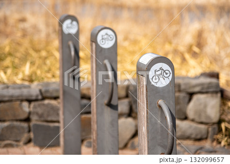 Bike racks in a natural setting Bike racks in a natural setting 132099657