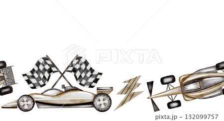 Race car watercolor seamless border. Race car in pastel colors with balloons on a white background. Ideal for children's textiles, stickers and baby shower design for boys Race car watercolor seamless border. Race car in pastel colors with balloons on a white background. Ideal for children's textiles, stickers and baby shower design for boys 132099757