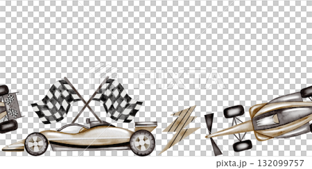 Race car watercolor seamless border. Race car in pastel colors with balloons on a white background. Ideal for children's textiles, stickers and baby shower design for boys Race car watercolor seamless border. Race car in pastel colors with balloons on a white background. Ideal for children's textiles, stickers and baby shower design for boys 132099757