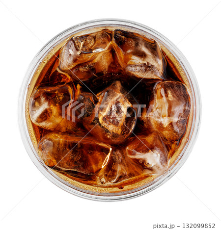 Cola with ice in disposable plastic cup isolated on white background 132099852