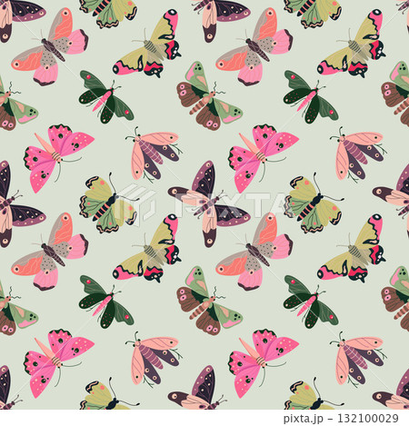 Seamless pattern with beautiful butterflies in pink colors, vector illustration in flat style	 132100029