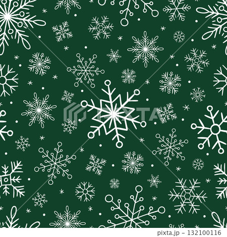 White Snowflakes Pattern on Green Christmas Background 132100116