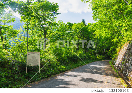 奥木曽ダム　湖岸道路の北緯36度線通過点 132100168