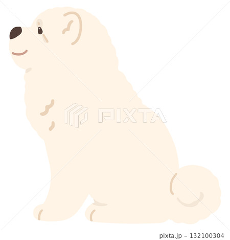 横を向いてお座りするシンプルで可愛い白いチャウチャウのイラスト　主線なし 132100304