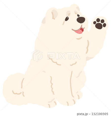 手を振るシンプルで可愛い白いチャウチャウのイラスト　主線なし 132100305