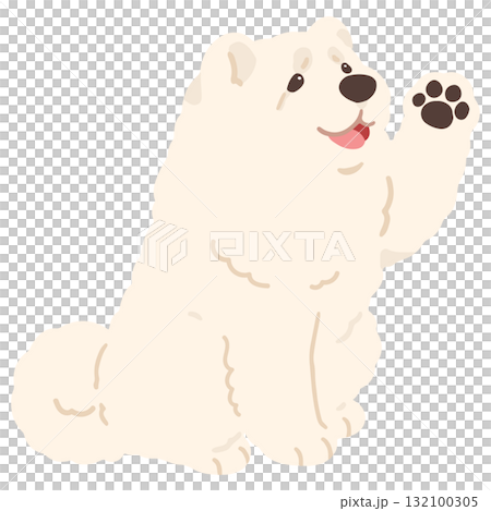 一隻白色鬆獅犬揮手的簡單可愛插圖(無主線) 一隻白色鬆獅犬揮手的簡單可愛插圖(無主線) 132100305