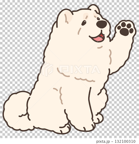 一隻白色鬆獅犬揮手的簡單可愛的插圖,輪廓清晰 一隻白色鬆獅犬揮手的簡單可愛的插圖,輪廓清晰 132100310