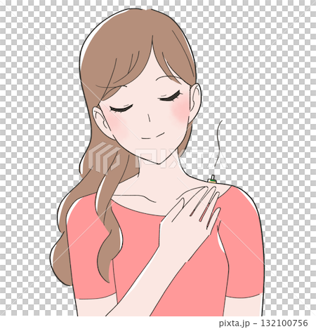 Illustration of a woman applying moxibustion to her shoulder Illustration of a woman applying moxibustion to her shoulder 132100756