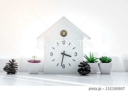 vintage white alarm clock on wooden table vintage white alarm clock on wooden table 132100807