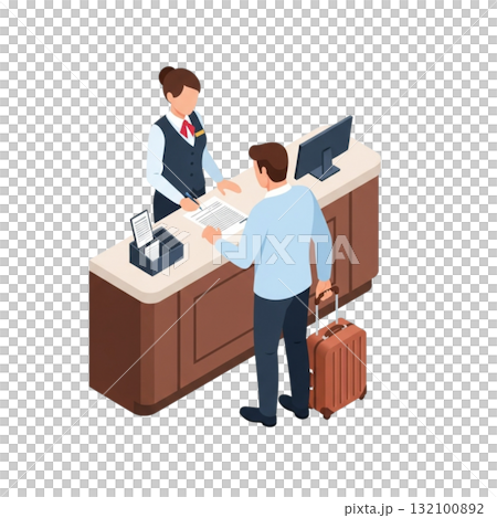 飯店入住的等距插圖 132100892