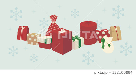 雪の結晶と赤いプレゼントのイラスト 雪の結晶と赤いプレゼントのイラスト 132100894