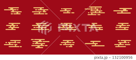 Asian gold cloud set Chinese and Japanese style. Traditional oriental. Tribal pattern. China ornament on red background for design prints. Asian gold cloud set Chinese and Japanese style. Traditional oriental. Tribal pattern. China ornament on red background for design prints. 132100956