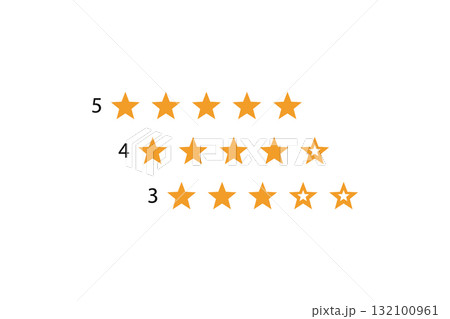 Five star rating system displayed on white background. Five star rating system displayed on white background. 132100961