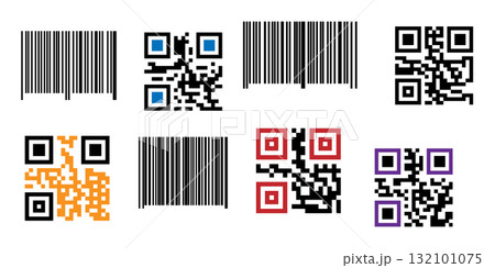 Fake QR code and Barcode set vector illustration. Fake QR code and Barcode set vector illustration. 132101075