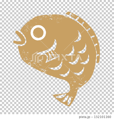 新年鯛魚插畫印花風格金色吉祥圖標 新年鯛魚插畫印花風格金色吉祥圖標 132101160