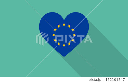 European Union Flag in a Heart Shape with Long Shadow. 132101247
