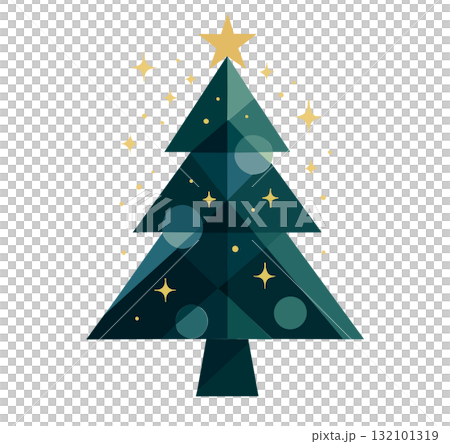 Geometric Christmas tree with gold star 132101319