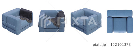 armchair isolate on a transparent background, comfortable furniture for home interior, 3D illustration, cg render 132101378