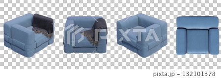 armchair isolate on a transparent background, comfortable furniture for home interior, 3D illustration, cg render 132101378