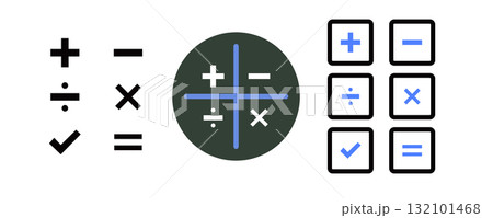 Educational math symbols and calculator buttons graphic design. 132101468