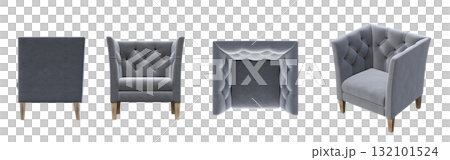 armchair isolate on a transparent background, comfortable furniture for home interior, 3D illustration, cg render 132101524