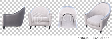 armchair isolate on a transparent background, comfortable furniture for home interior, 3D illustration, cg render 132101527