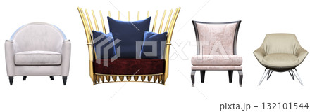 armchair isolate on a transparent background, comfortable furniture for home interior, 3D illustration, cg render armchair isolate on a transparent background, comfortable furniture for home interior, 3D illustration, cg render 132101544