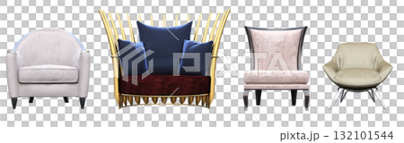 armchair isolate on a transparent background, comfortable furniture for home interior, 3D illustration, cg render armchair isolate on a transparent background, comfortable furniture for home interior, 3D illustration, cg render 132101544