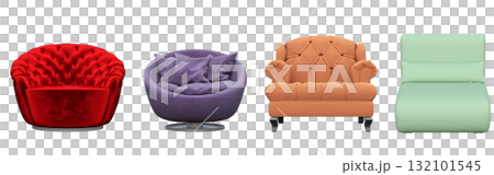 armchair isolate on a transparent background, comfortable furniture for home interior, 3D illustration, cg render armchair isolate on a transparent background, comfortable furniture for home interior, 3D illustration, cg render 132101545