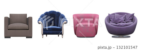 armchair isolate on a transparent background, comfortable furniture for home interior, 3D illustration, cg render armchair isolate on a transparent background, comfortable furniture for home interior, 3D illustration, cg render 132101547
