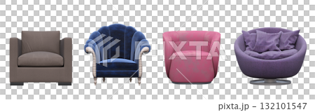 armchair isolate on a transparent background, comfortable furniture for home interior, 3D illustration, cg render armchair isolate on a transparent background, comfortable furniture for home interior, 3D illustration, cg render 132101547